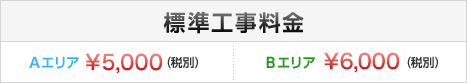 標準工事料金Aエリア5000円、Bエリア6000円